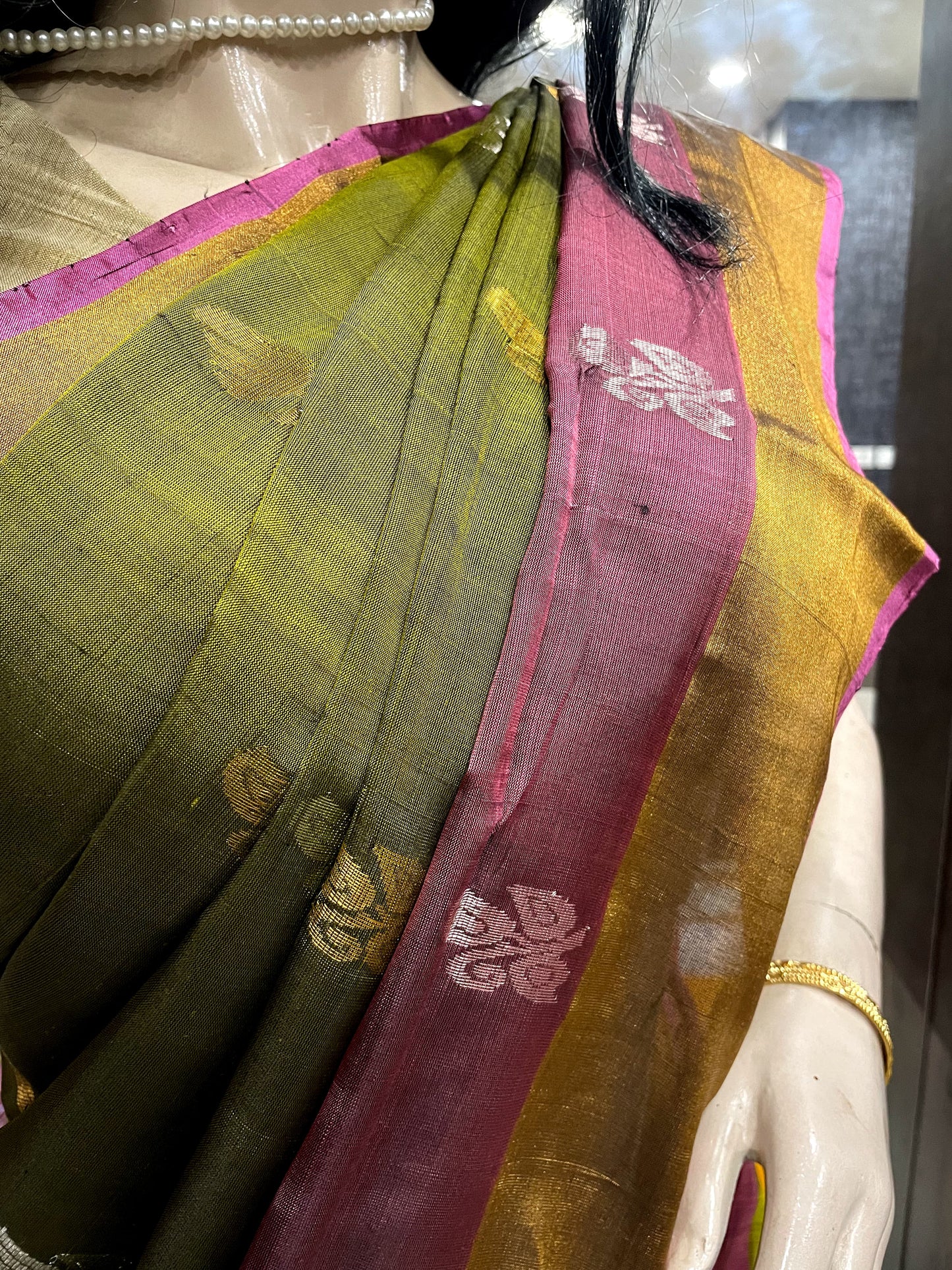 SP24A065 Green Gold Pure Handloom Uppada Silk Saree
