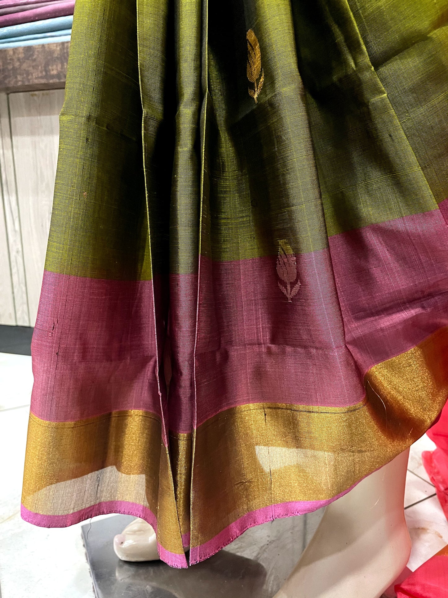 SP24A065 Green Gold Pure Handloom Uppada Silk Saree