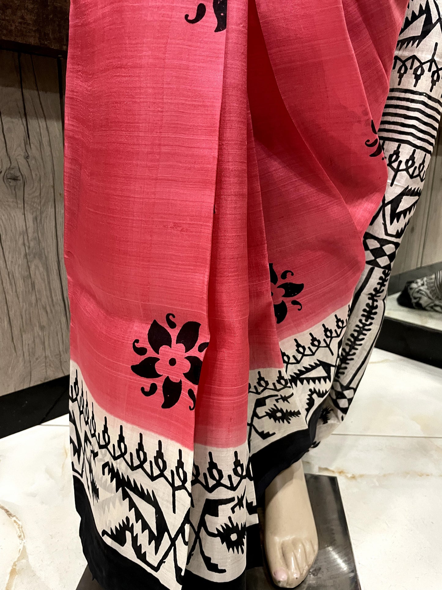 SP24A140 Peach Black Pure Bishnupuri Silk Saree