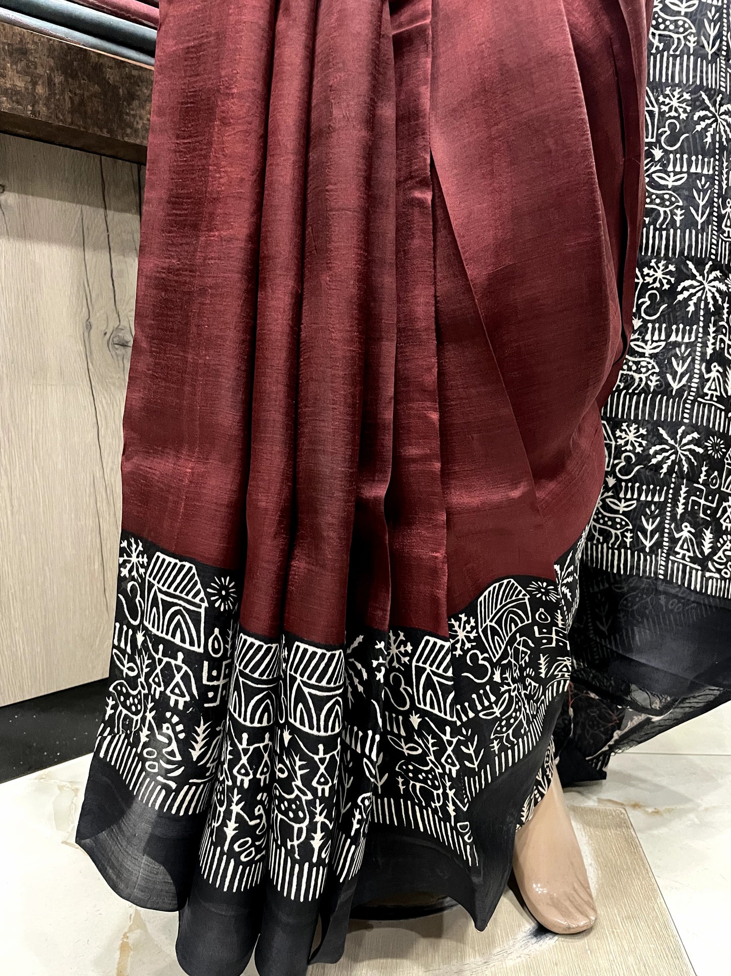 SP24A141 Brown Black Pure Bishnupuri Silk Saree