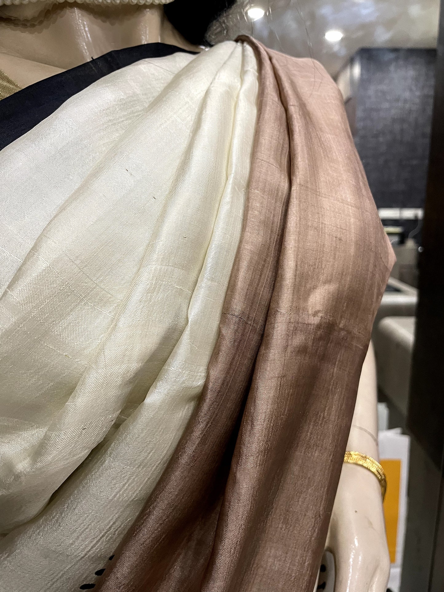 SP24A142 White Brown Pure Bishnupuri Silk Saree