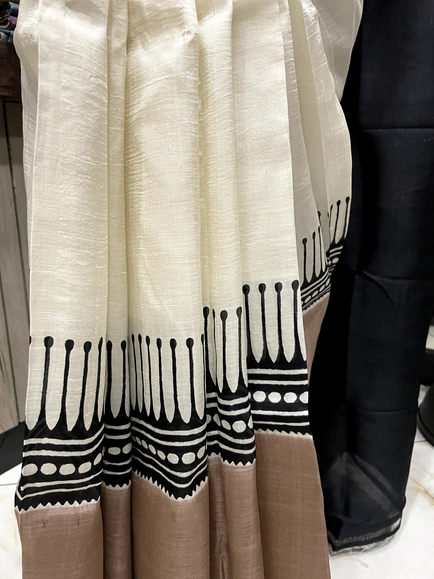 SP24A142 White Brown Pure Bishnupuri Silk Saree
