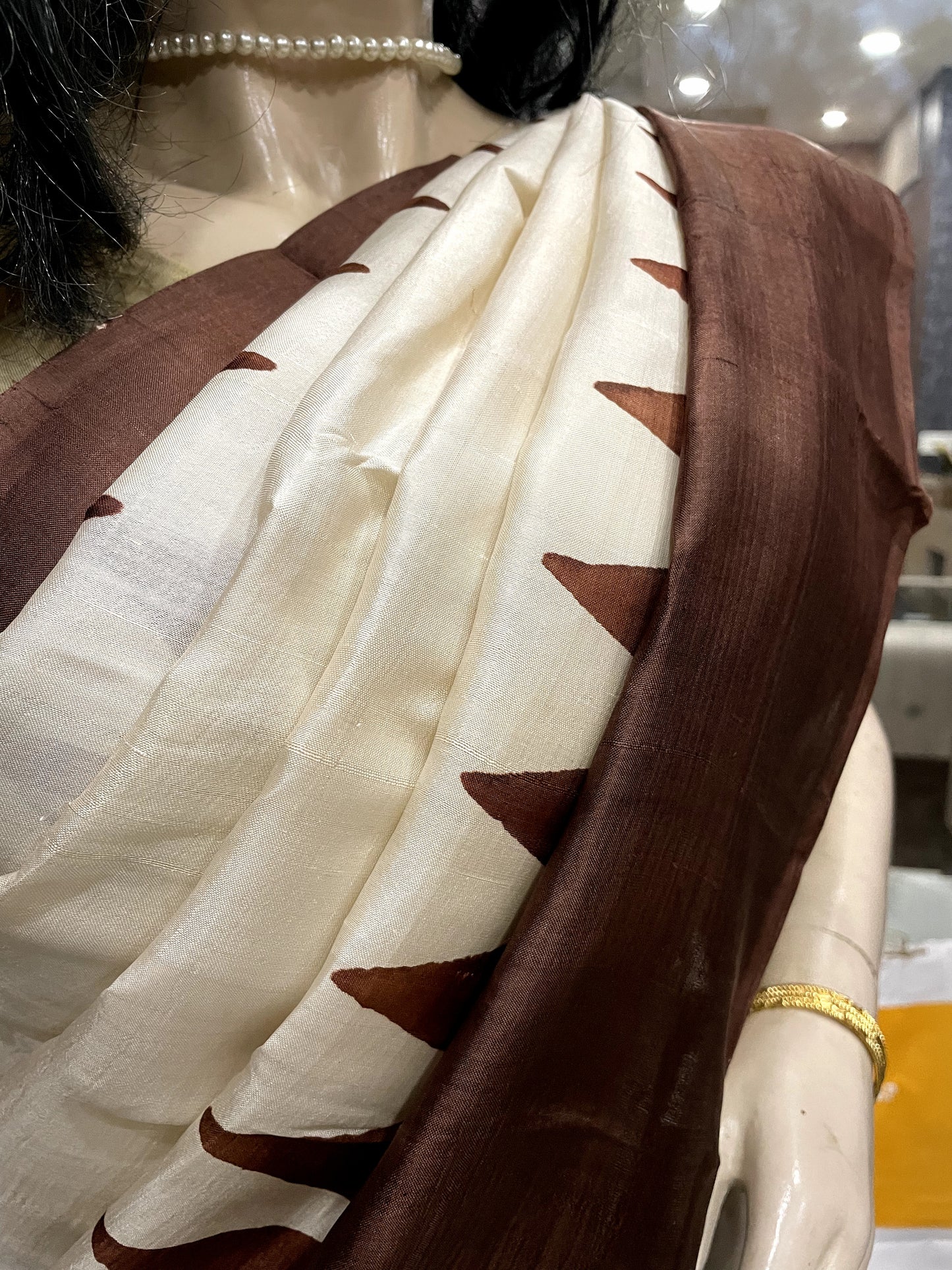 SP24A143 White Brown Pure Bishnupuri Silk Saree