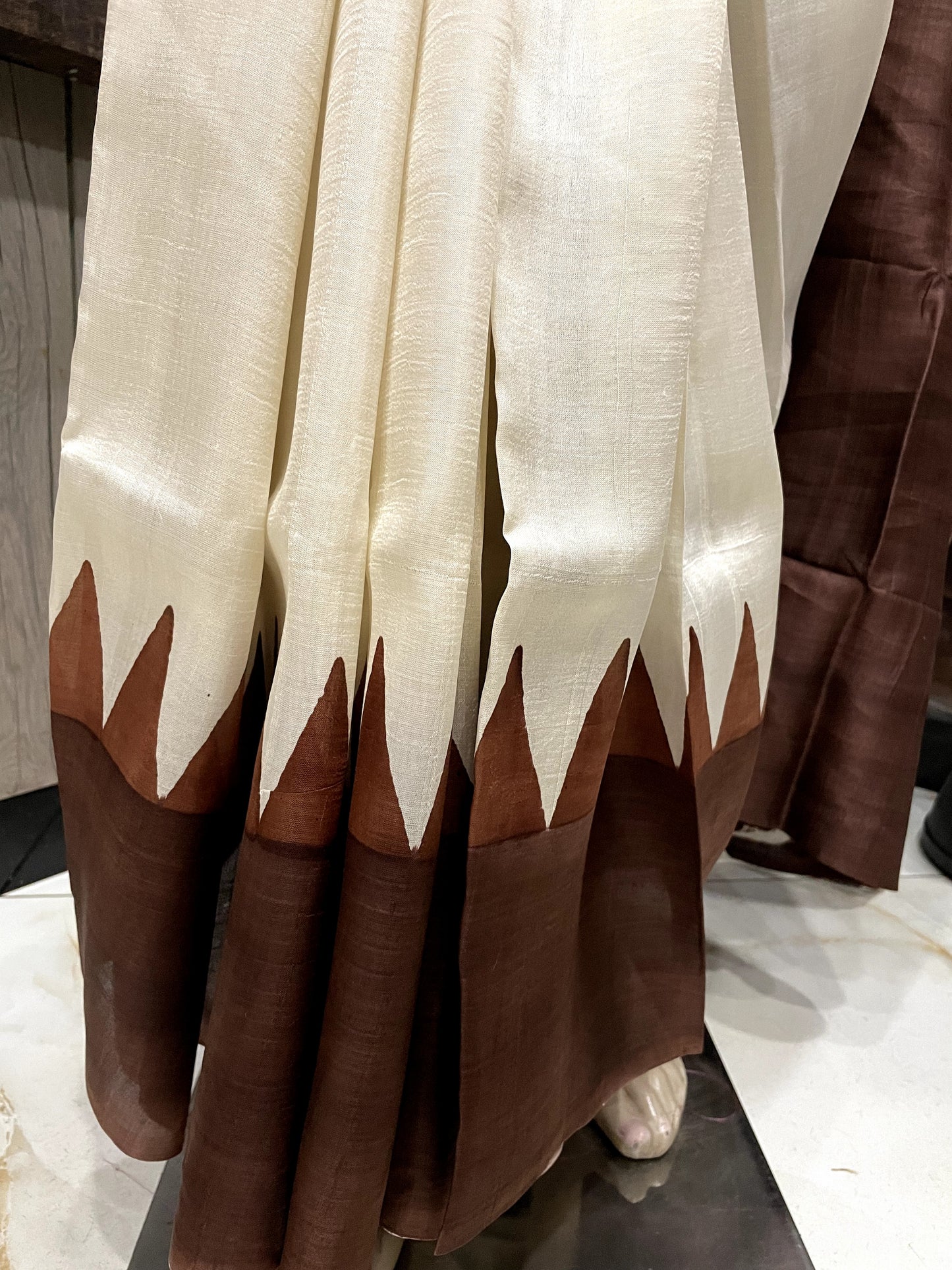 SP24A143 White Brown Pure Bishnupuri Silk Saree