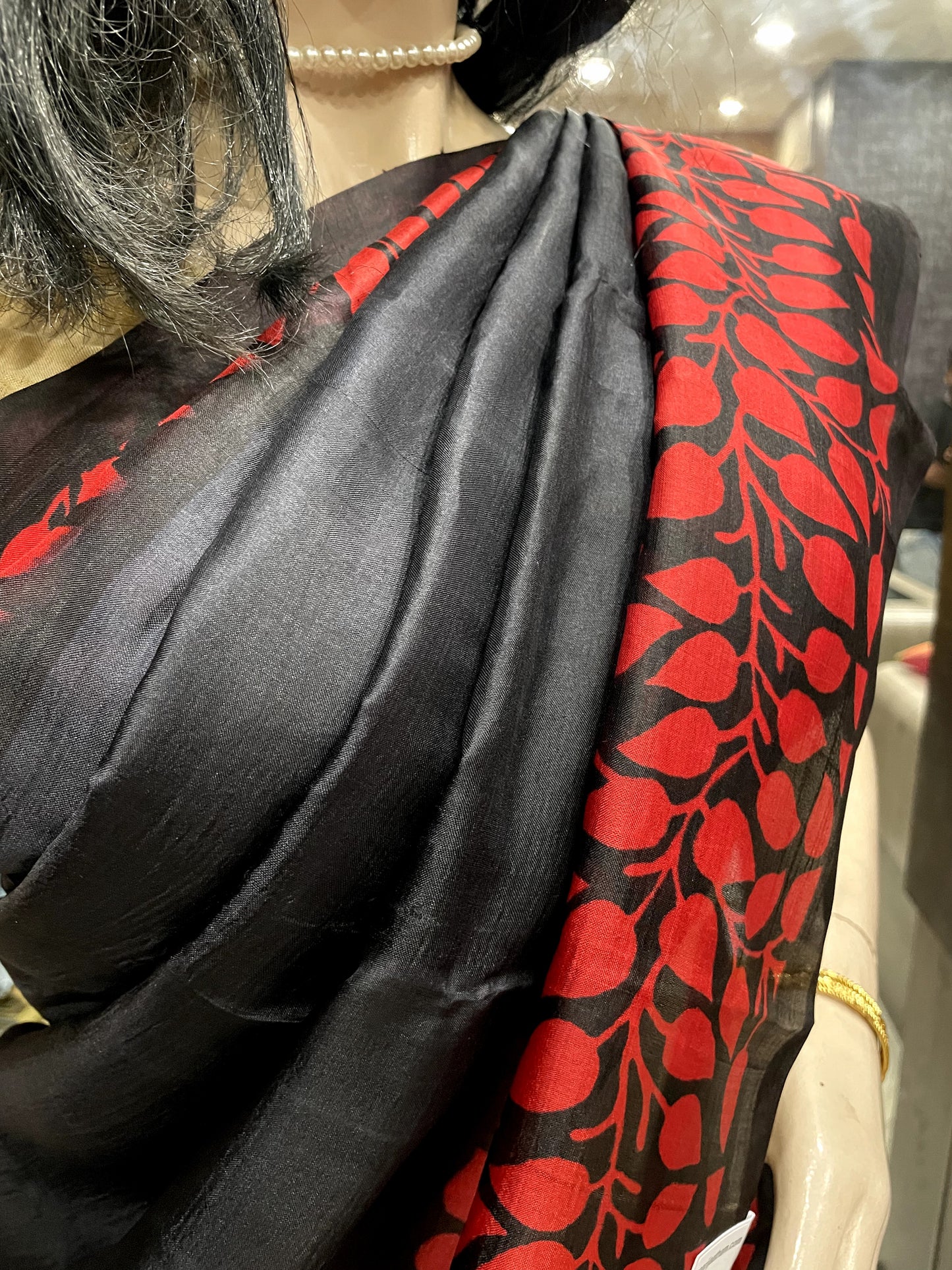 SP24A144 Black Red Pure Bishnupuri Silk Saree