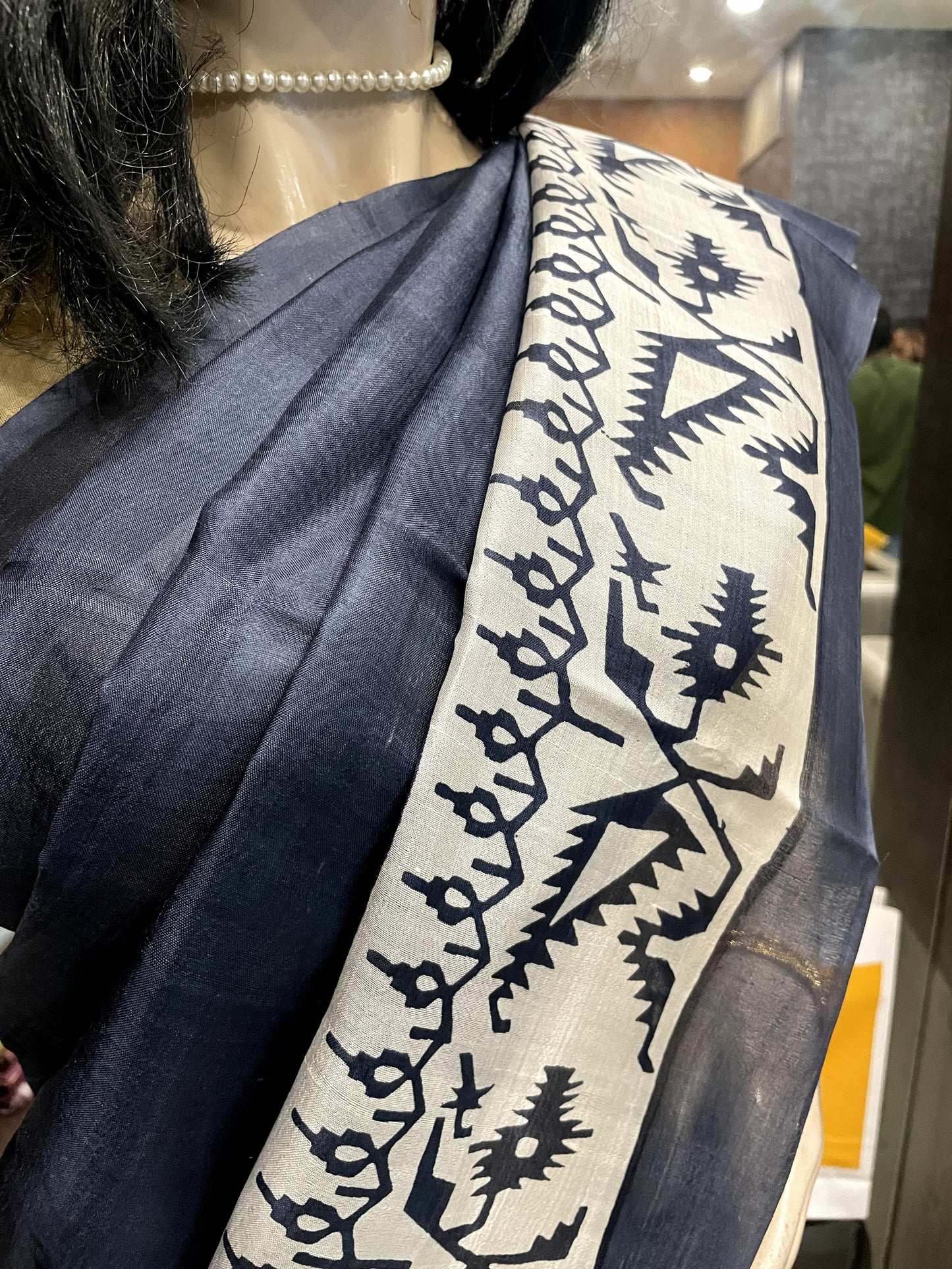 SP24A149 Blue White Pure Bishnupuri Silk Saree