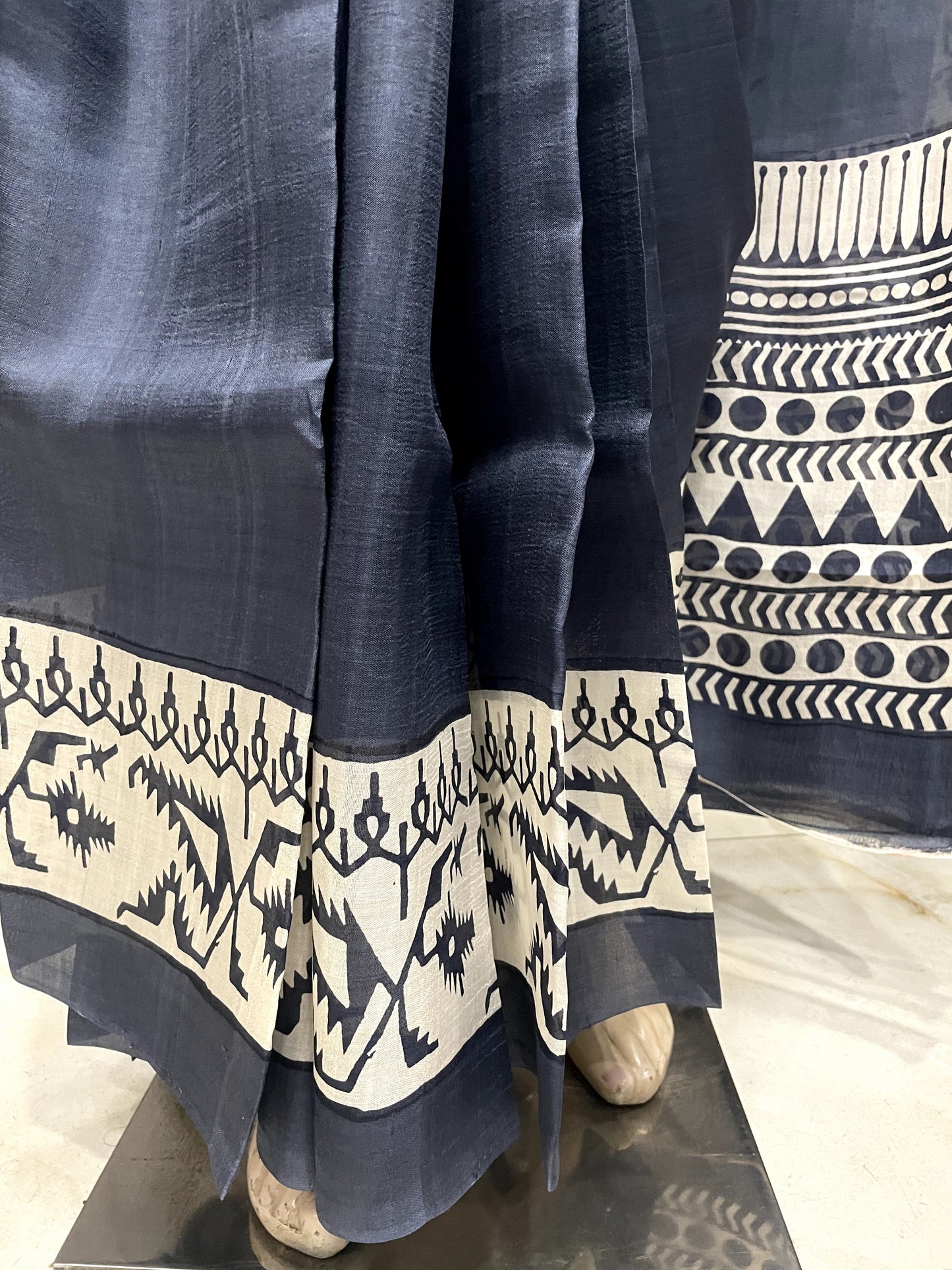SP24A149 Blue White Pure Bishnupuri Silk Saree