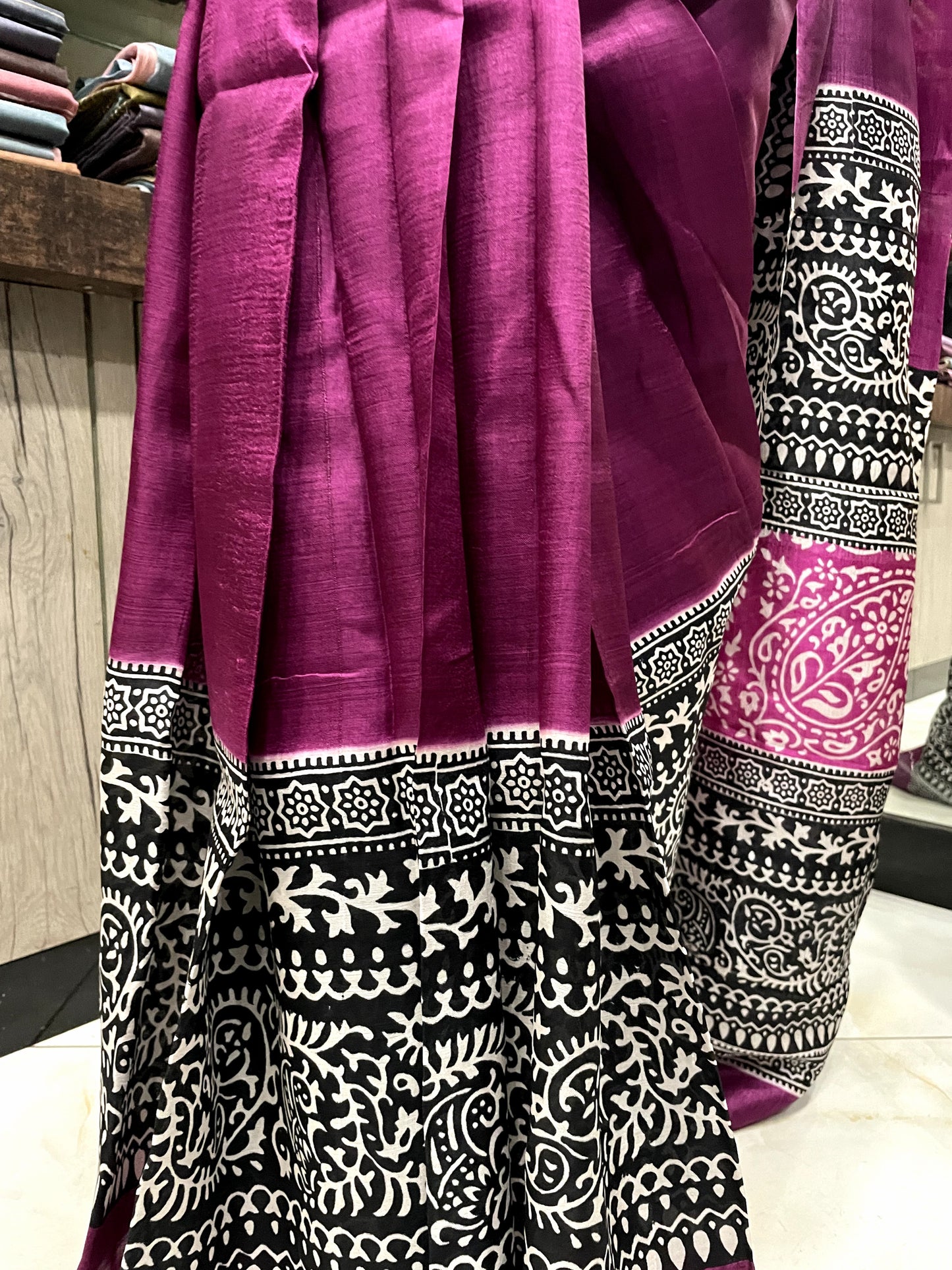 SP24A150 Purple Black Pure Bishnupuri Silk Saree