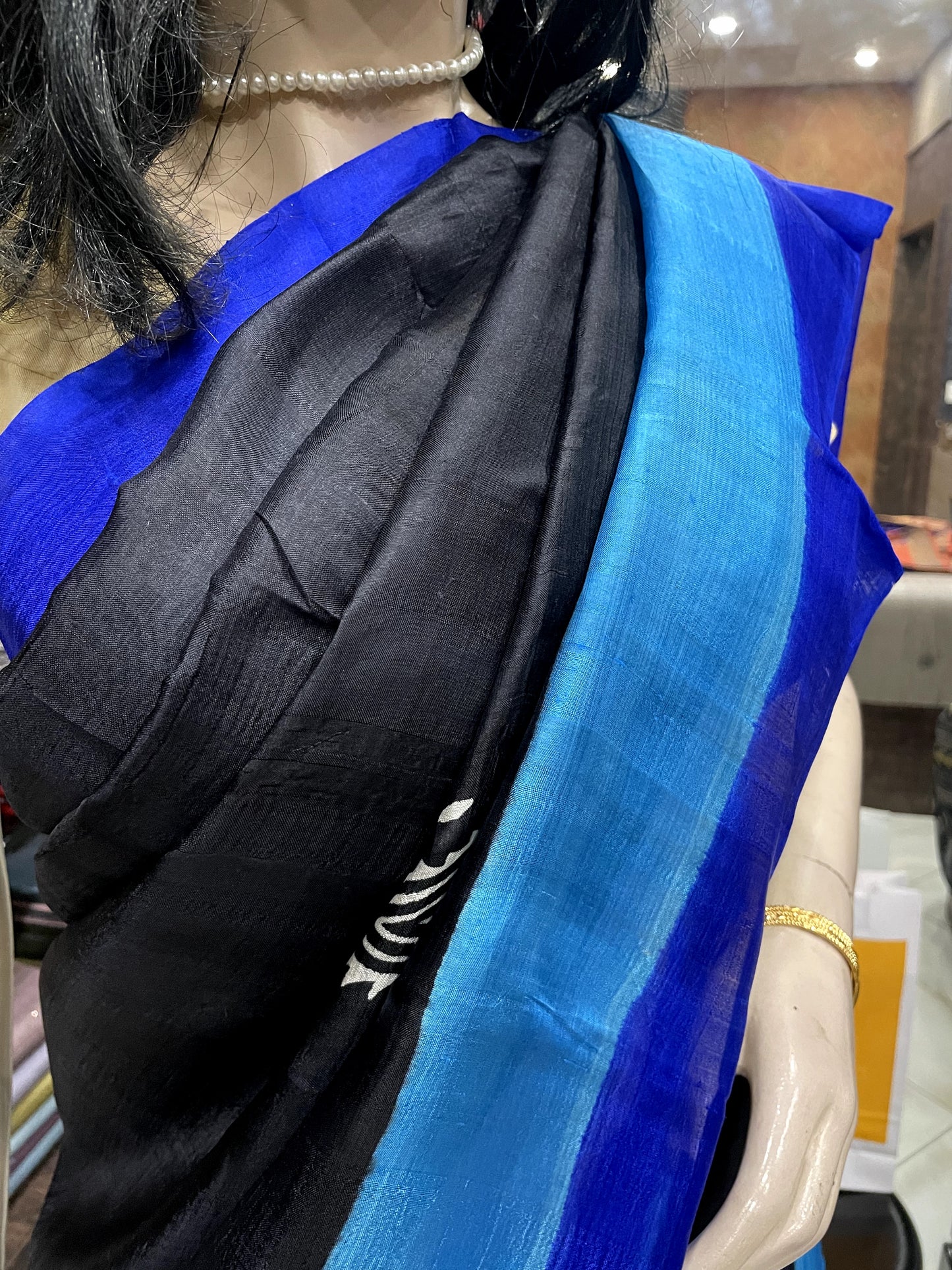 SP24A155 Black Blue Pure Bishnupuri Silk Saree