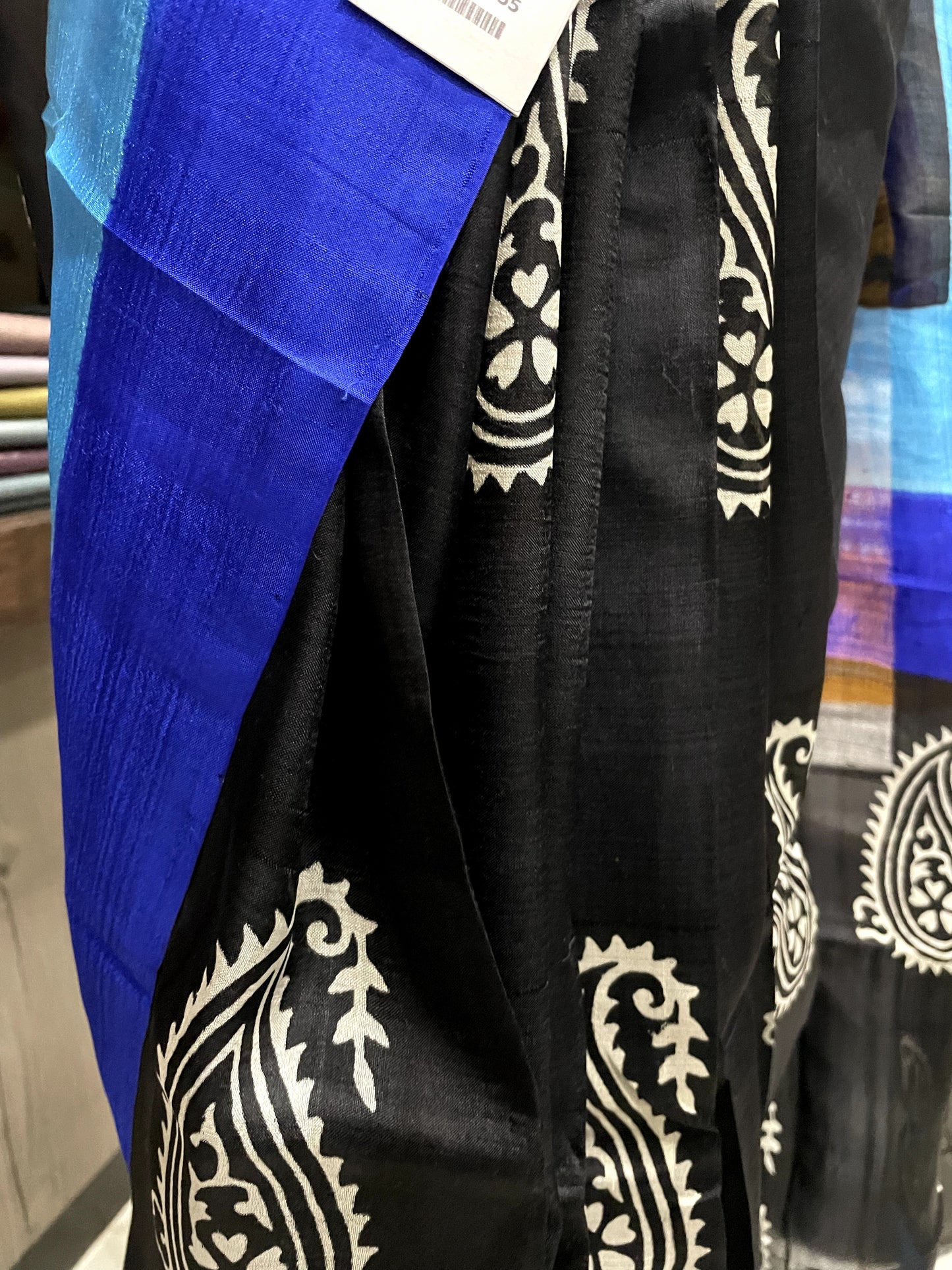 SP24A155 Black Blue Pure Bishnupuri Silk Saree