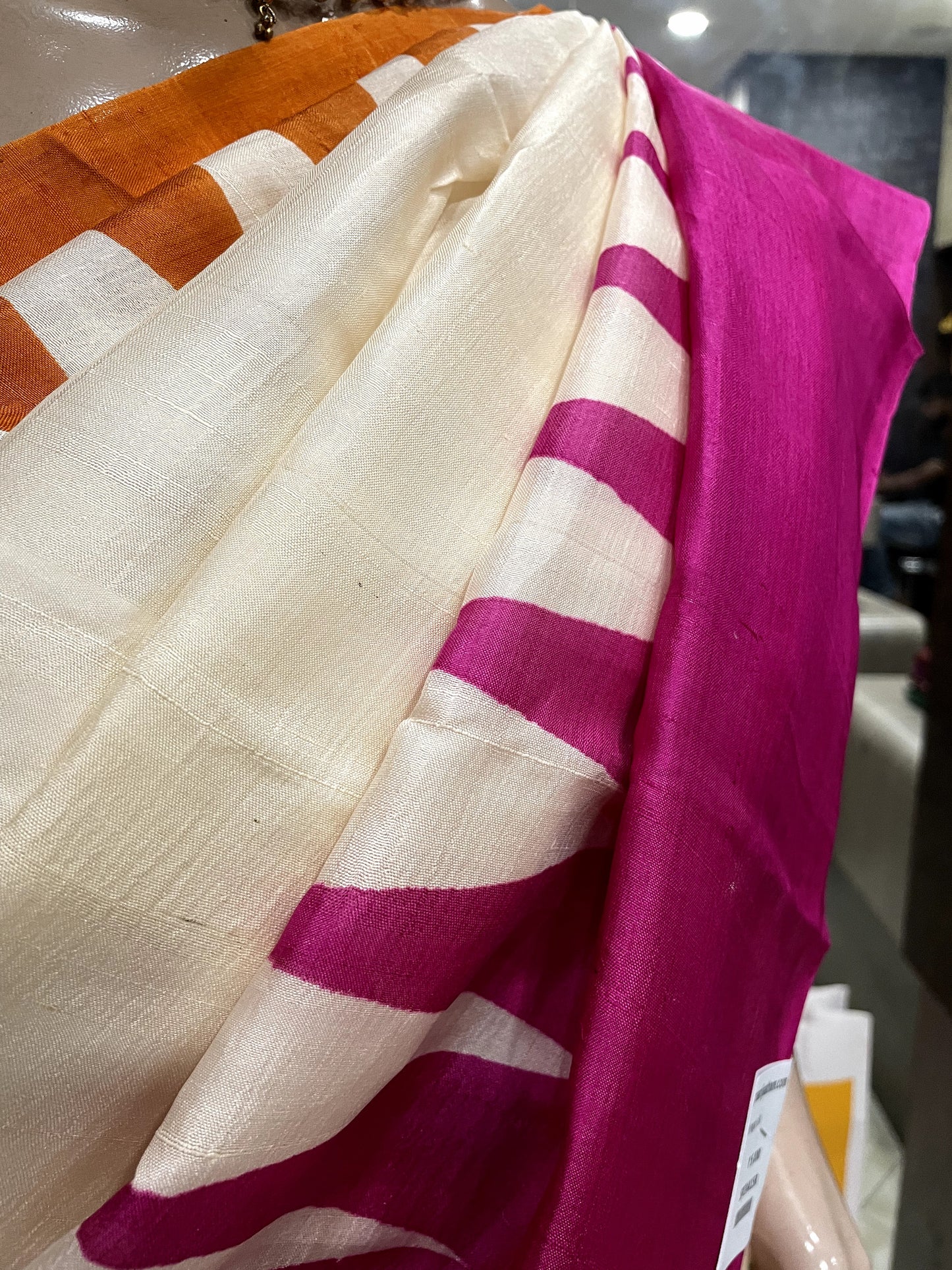 SP24A158 OffWhite Rose Pure Bishnupuri Silk Saree