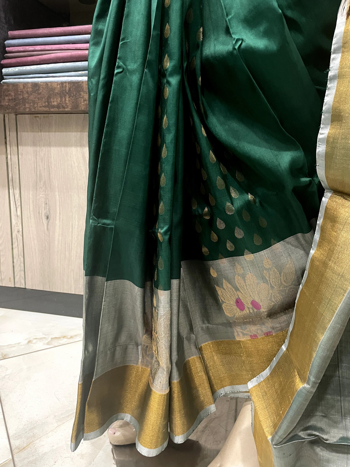 SP24A175 Green Gold Pure Handloom Uppada Silk Saree