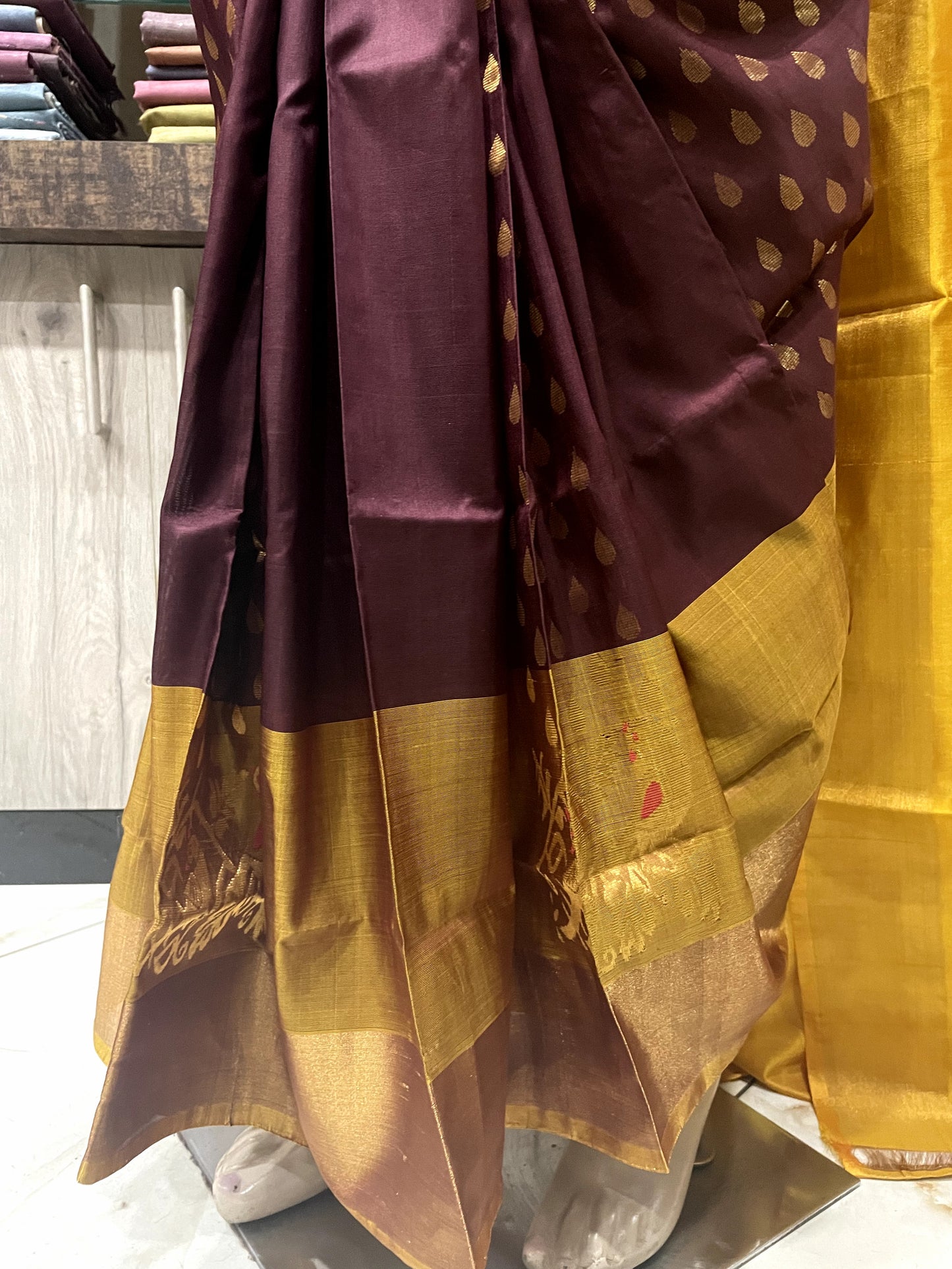 SP24A177 Brown Yellow Pure Handloom Uppada Silk Saree