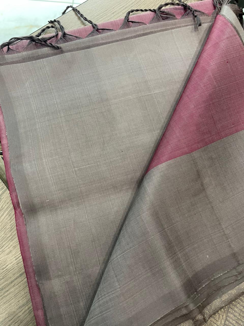SP25A019 Pink Grey Pure Handloom Soft Silk Saree