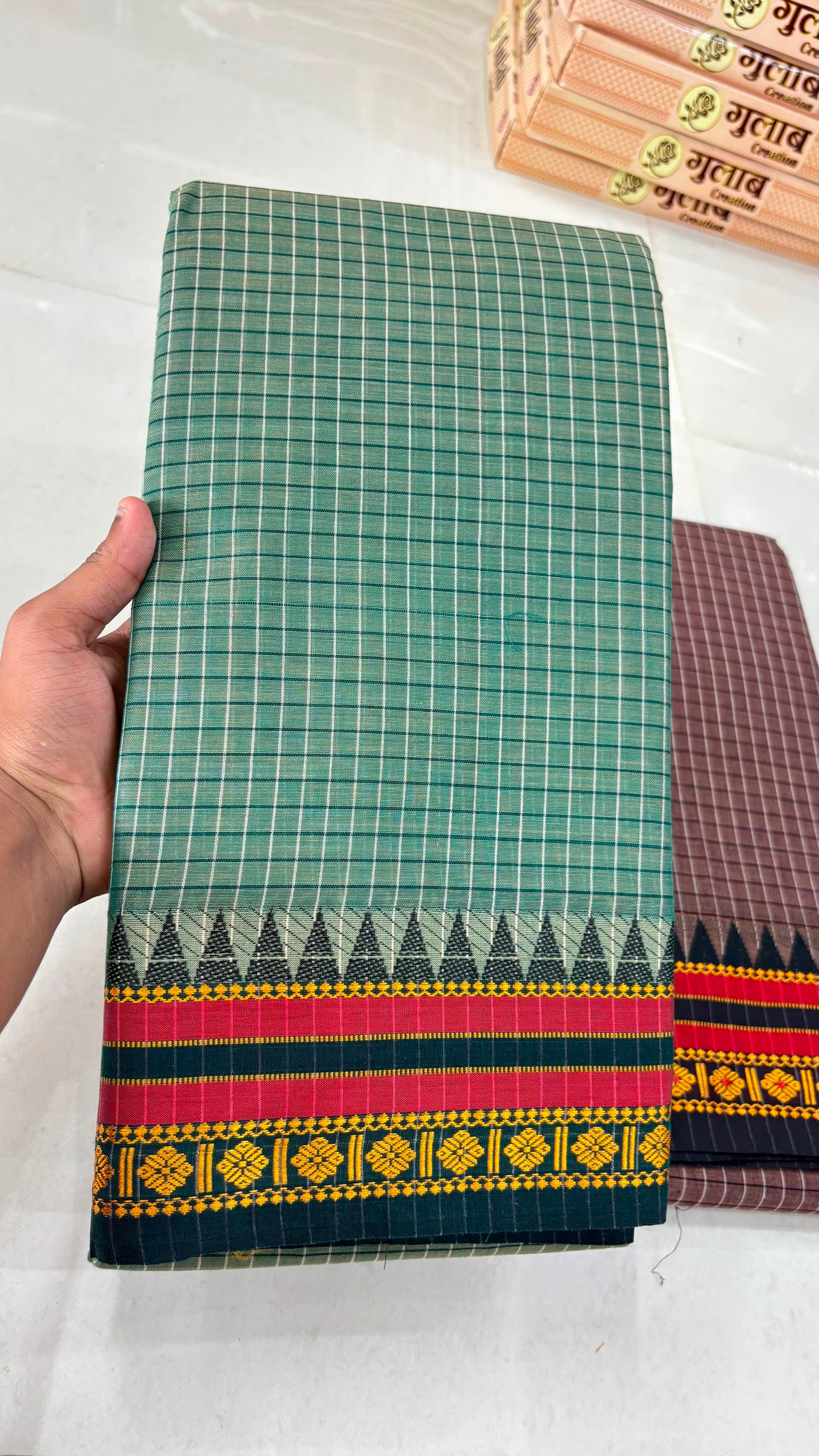 PJJL26A002 Olive Green Pure Handloom Narayanpet Cotton Saree