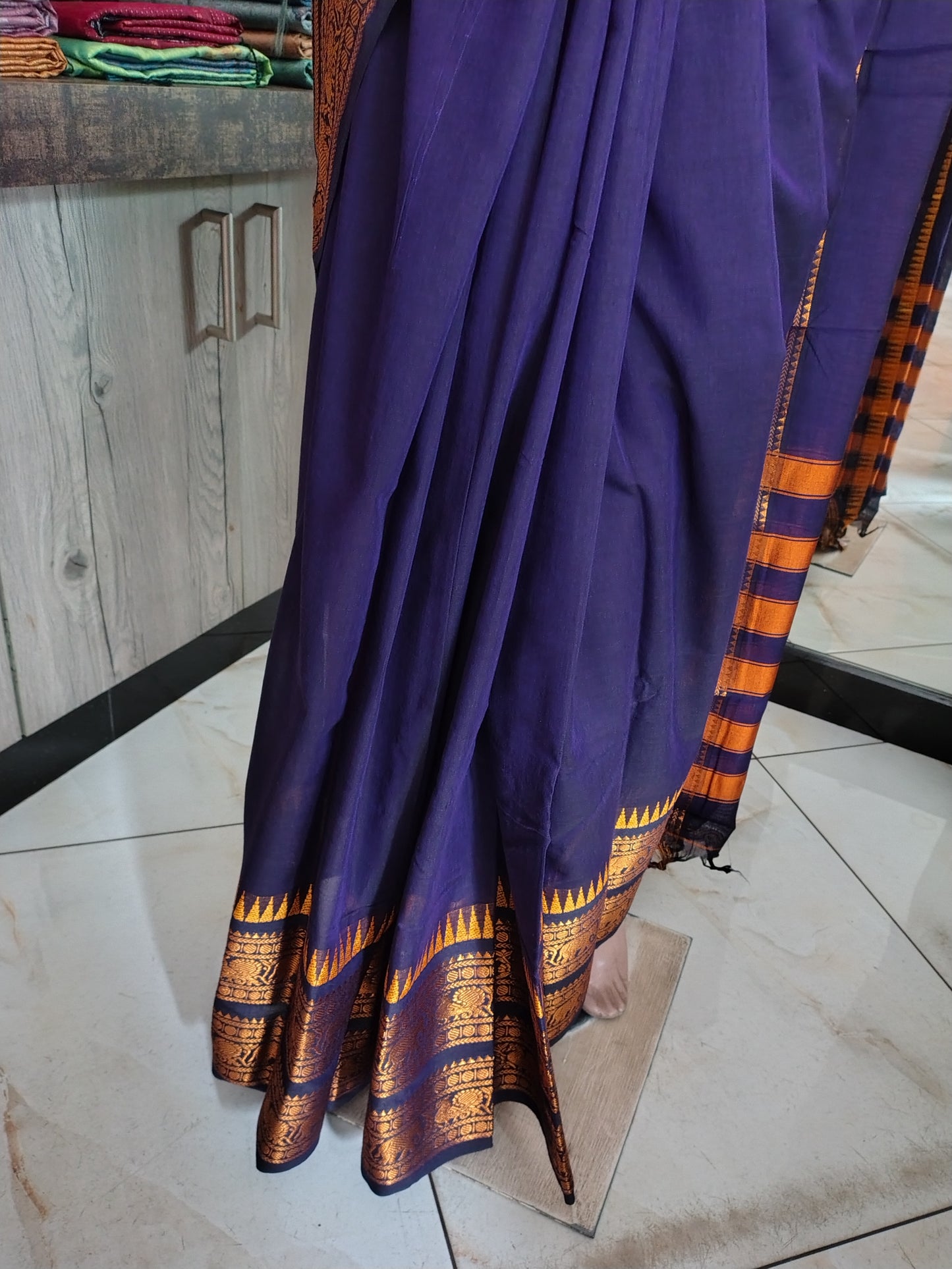 JN26A034 Dark Blue Pure Handloom Narayanpet Cotton Saree
