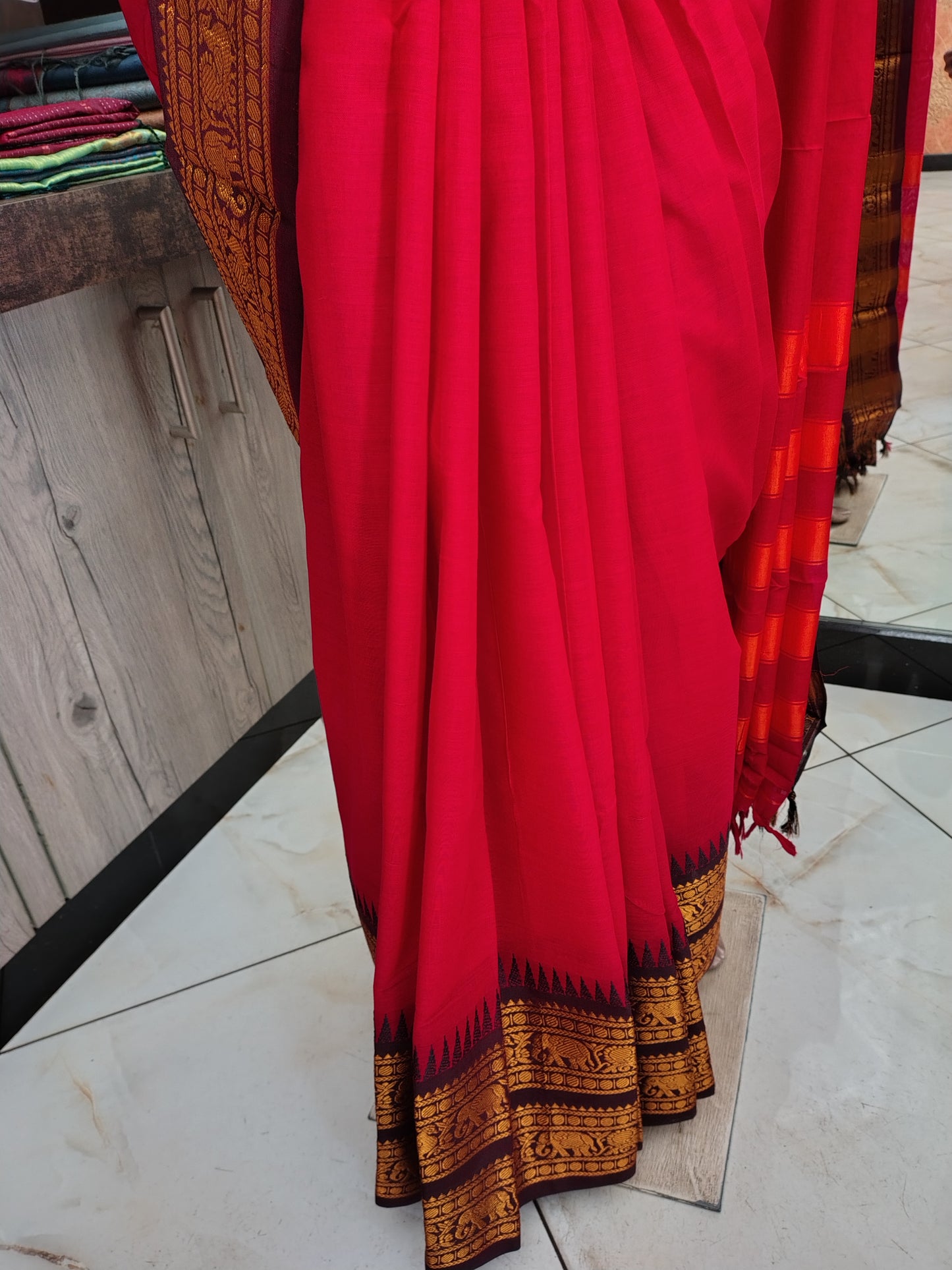 JN26A039 Red Pure Handloom Narayanpet Cotton Saree