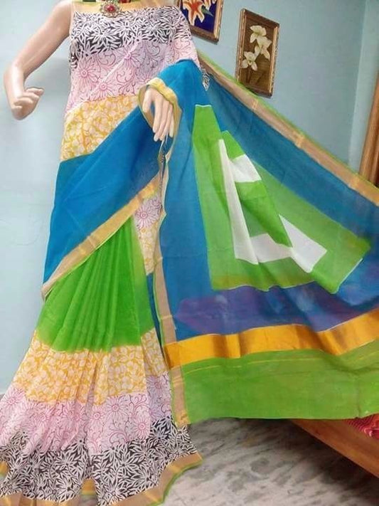 pj-yellow-green-hand-block-painted-kerala-cotton-saree-kcbadi041