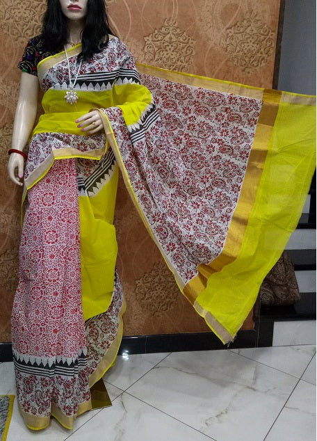 pj-yellow-pink-hand-block-painted-kerala-cotton-saree-kcbadi044