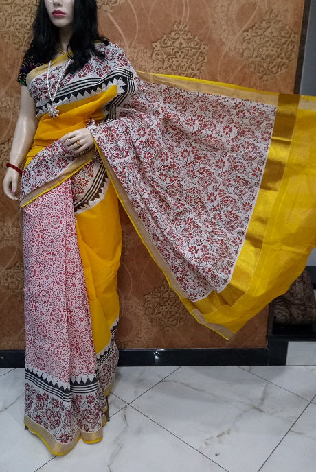 pj-yellow-red-hand-block-painted-kerala-cotton-saree-kcbadi052