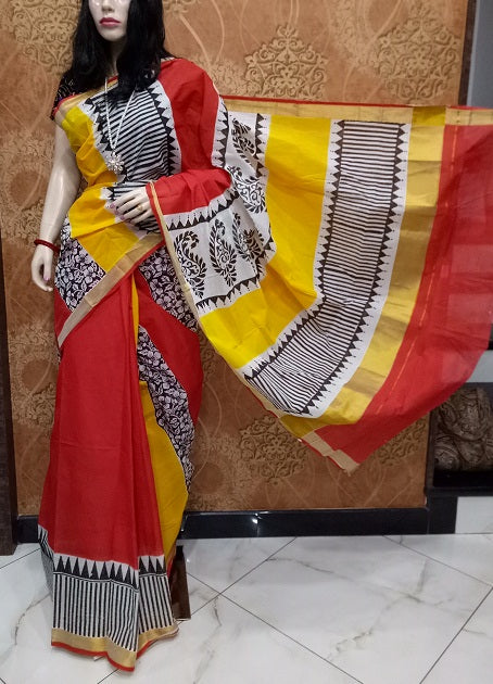 pj-yellow-red-hand-block-painted-kerala-cotton-saree-kcbadi060