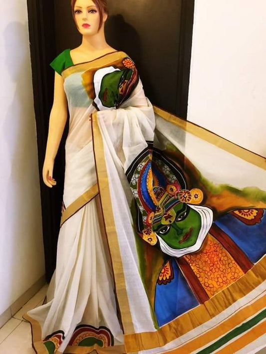 pj-kathakali-design-hand-painted-kerala-cotton-saree-kcadi020