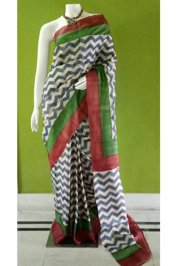 PJ-Hand Painted Pure Hand Woven Tussar Silk saree-MTS005