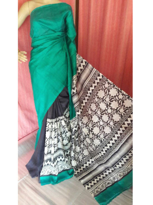 Green Hand Painted Tussar Silk Saree JLHPT24
