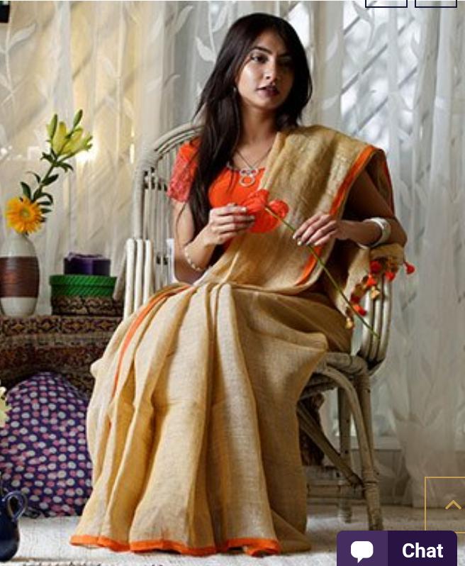 Beige Orange Linen Saree