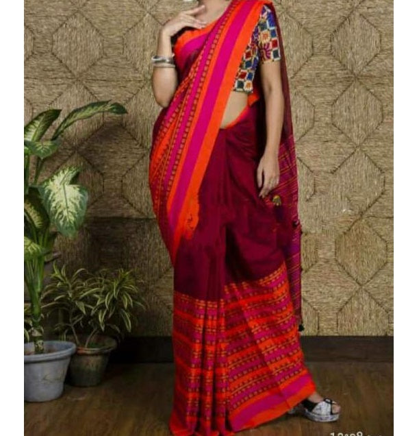 Red Pure Bengal cotton Saree