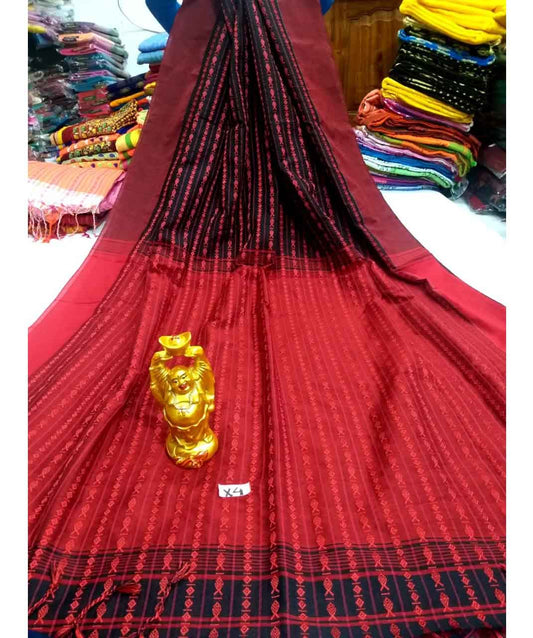 Maroon Red Bengal Cotton Saree