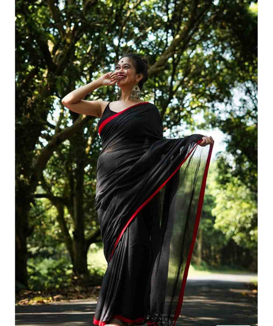 Black Red Bengal cotton Saree