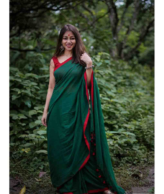 Green Red Bengal cotton Saree