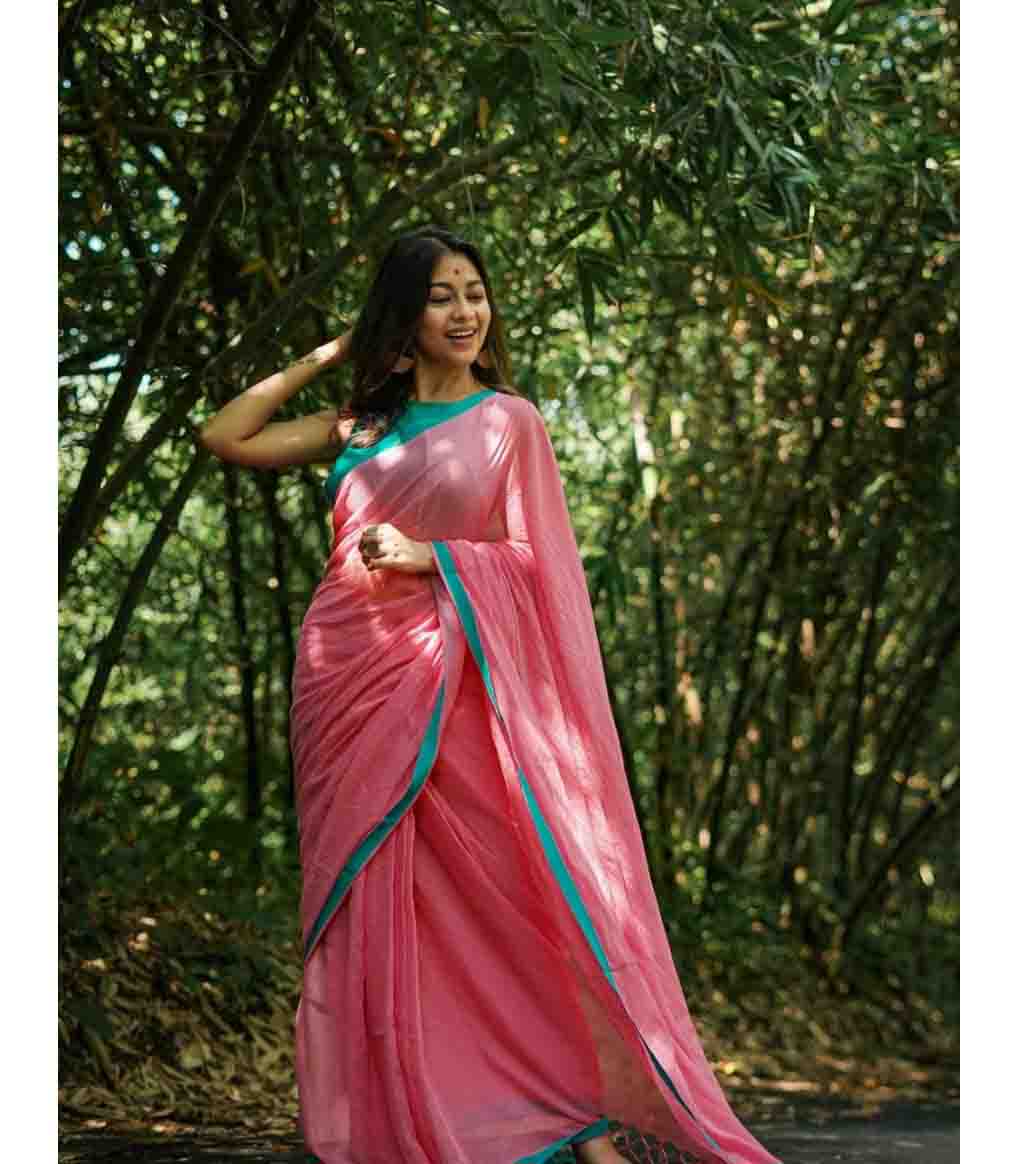Rose Blue Bengal cotton Saree