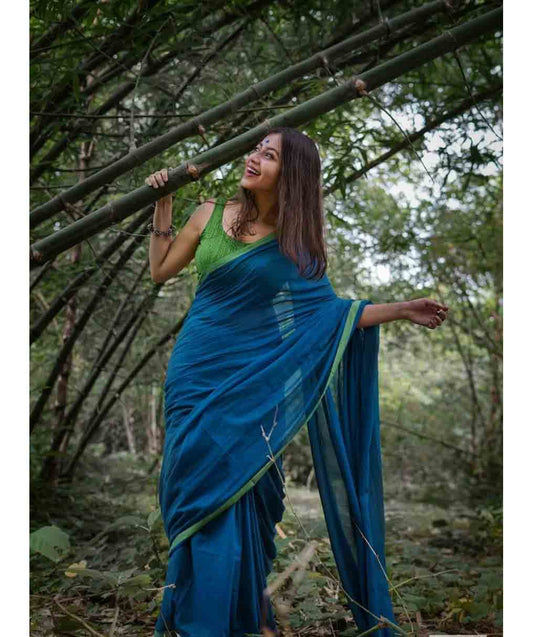 Blue Green Bengal cotton Saree