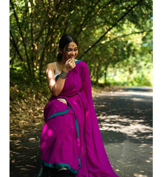 Purple Blue Bengal cotton Saree