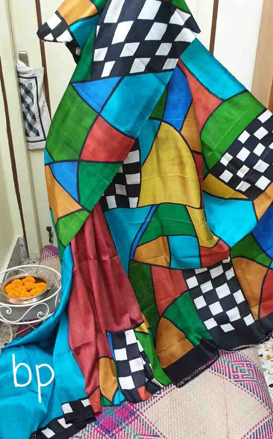 PJMR21A053 Multi Colour Hand Painted Pure Bishnupuri Silk Saree