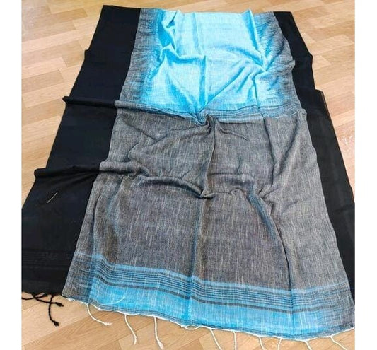 Blue Black Bengal Cotton Saree
