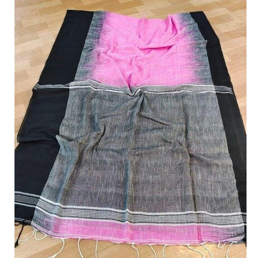 Pink Black Bengal Cotton Saree