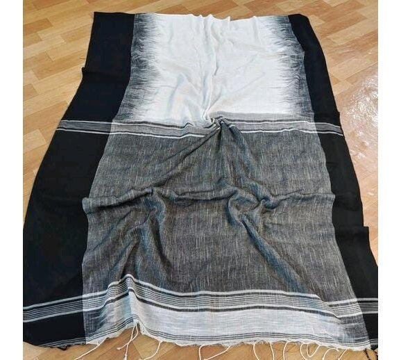 White Black Bengal Cotton Saree