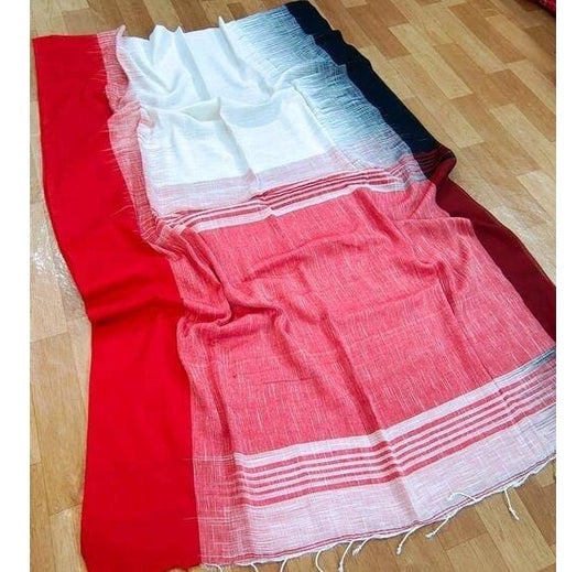 White Red Bengal Cotton Saree