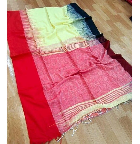 Yellow Red Bengal Cotton Saree