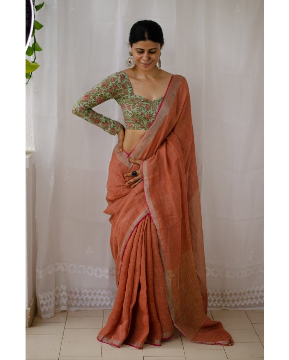 Orange Rose Pure Handloom Linen Saree