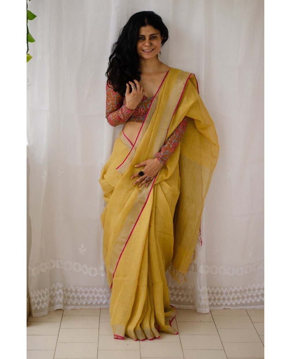 Yellow Rose Pure Handloom Linen Saree