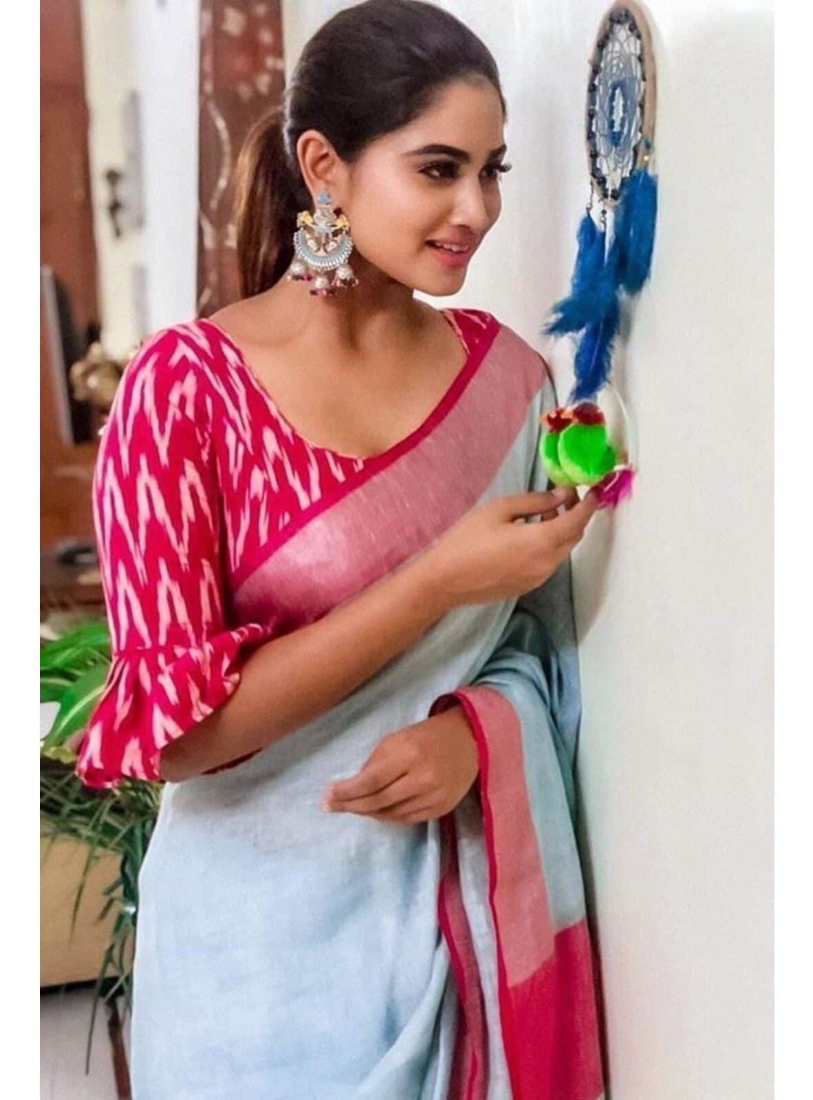 Blue Rose Pure Handloom Linen Saree