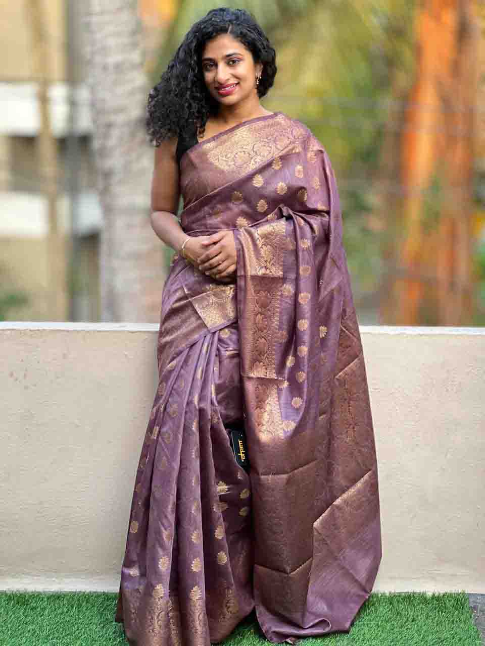 Lavender Gold Munga Tussar Saree