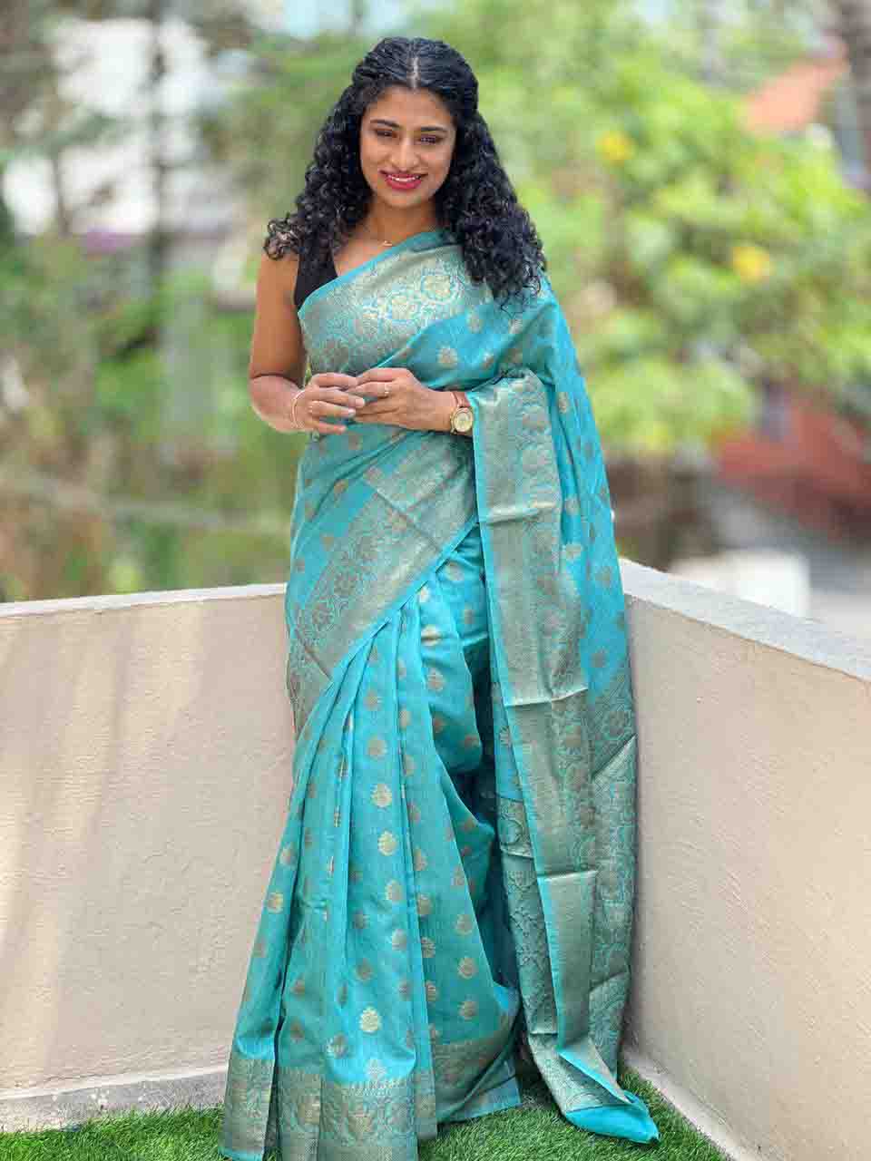 Blue Gold Munga Tussar Saree