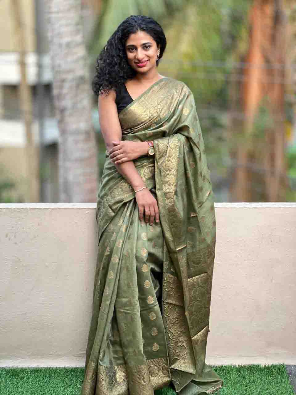 Green Gold Munga Tussar Saree