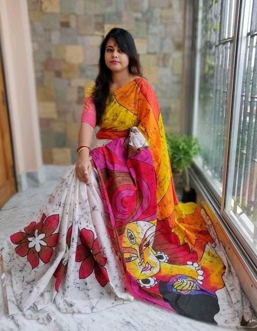 JA24A027 Yellow White Pure Handloom Bengal Cotton Saree