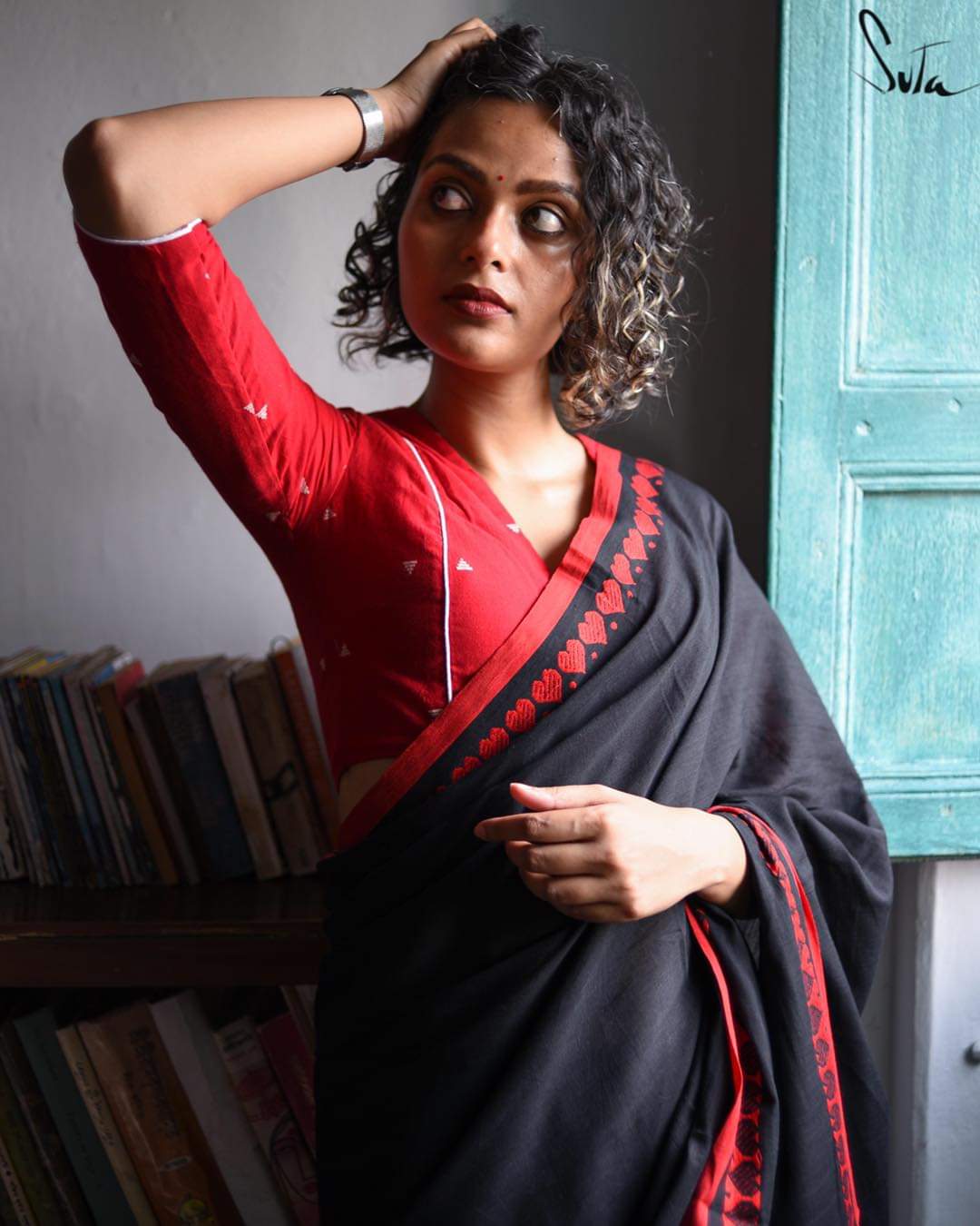 PJMR23A036 Black Red Pure Handloom Bengal Cotton Saree